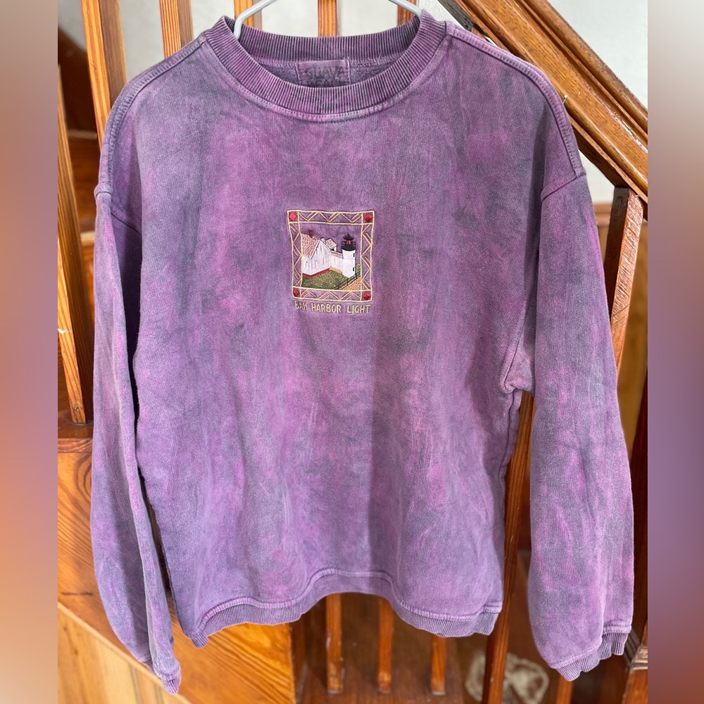 Vintage Tie Dye Crew Neck Sweatshirt Embroidered Lighthouse, Women’s M Unique